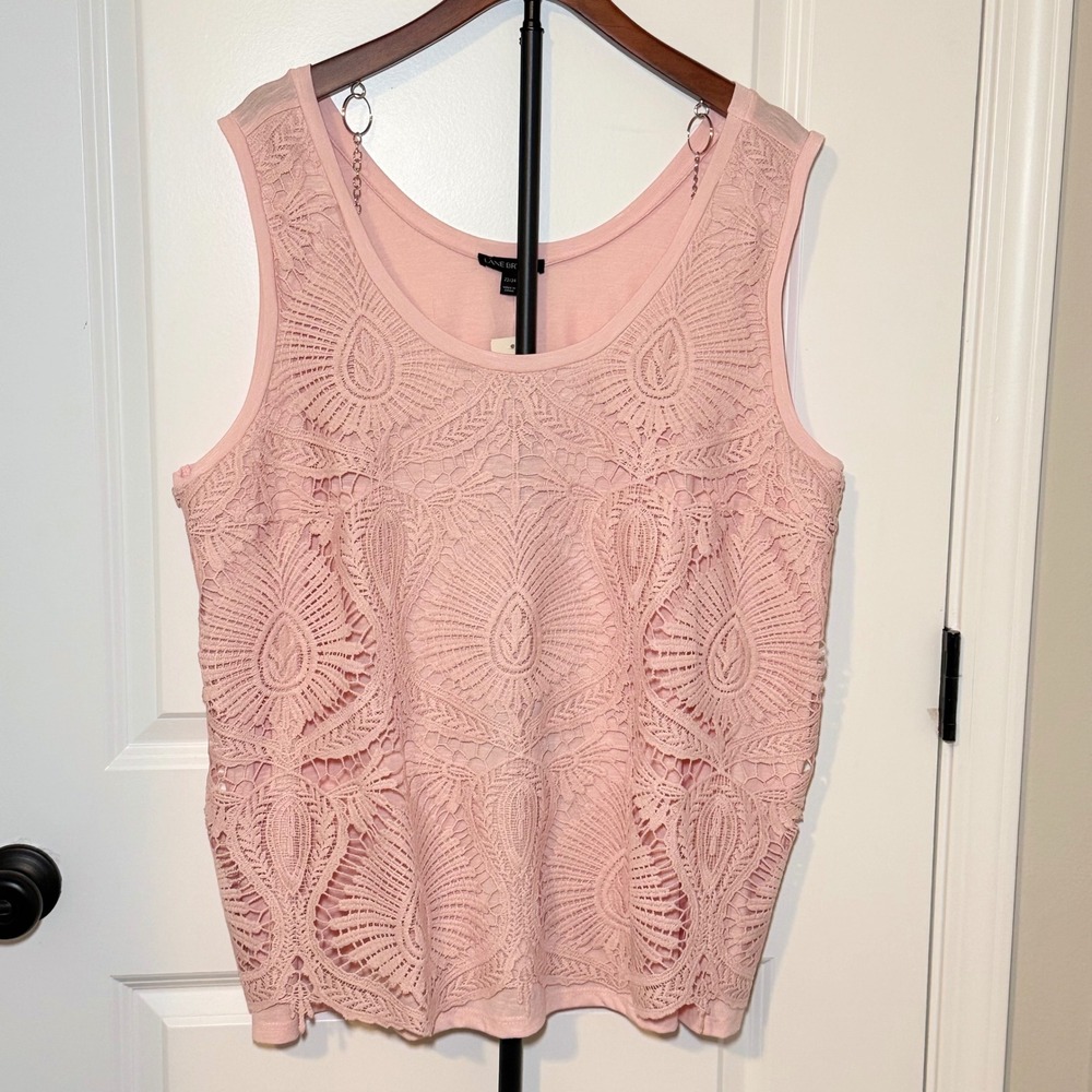 NEW Lane Bryant Pink Crochet Front Sleeveless Top Size 22/24 Boho Cottagecore
